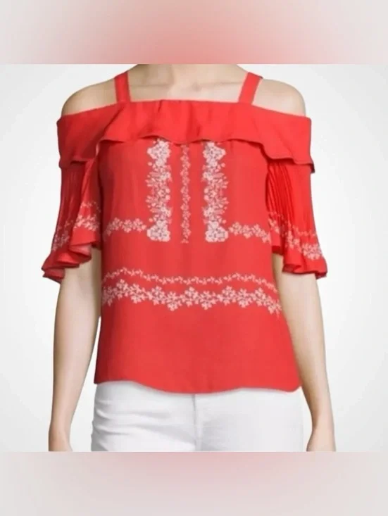 Self-Portrait Red Cold-Shoulder Ruffle Top - Picture 1 of 5